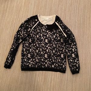 Paul Ka Cream with Black and Blue lace Sweater, Size S